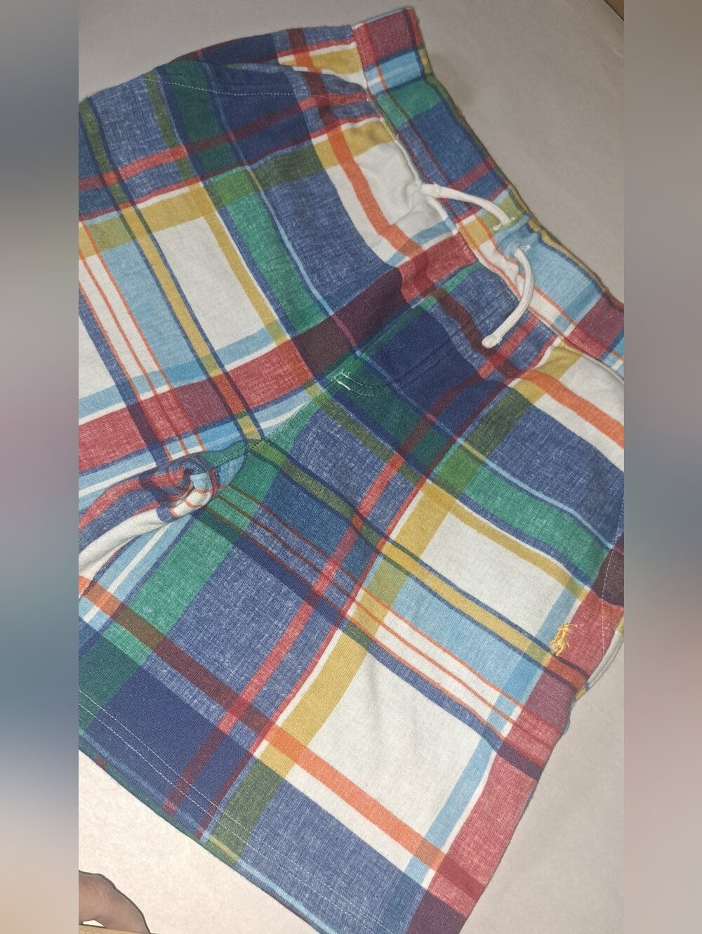 Polo Ralph Lauren Shorts Youth Boys Drawstring Fleece Plaid Lrg 14-16 Preppy